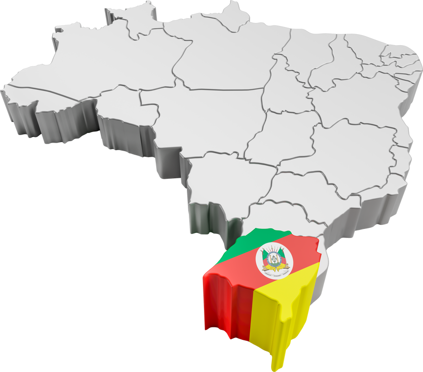 Brazil map with Rio Grande do Sul state flag in 3d render