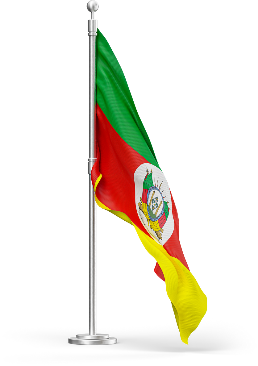 Flag of the Brazilian state of Rio Grande Do Sul with a stem in realistic 3d render